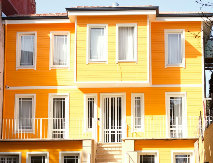 Painted exterior wall and door of a house