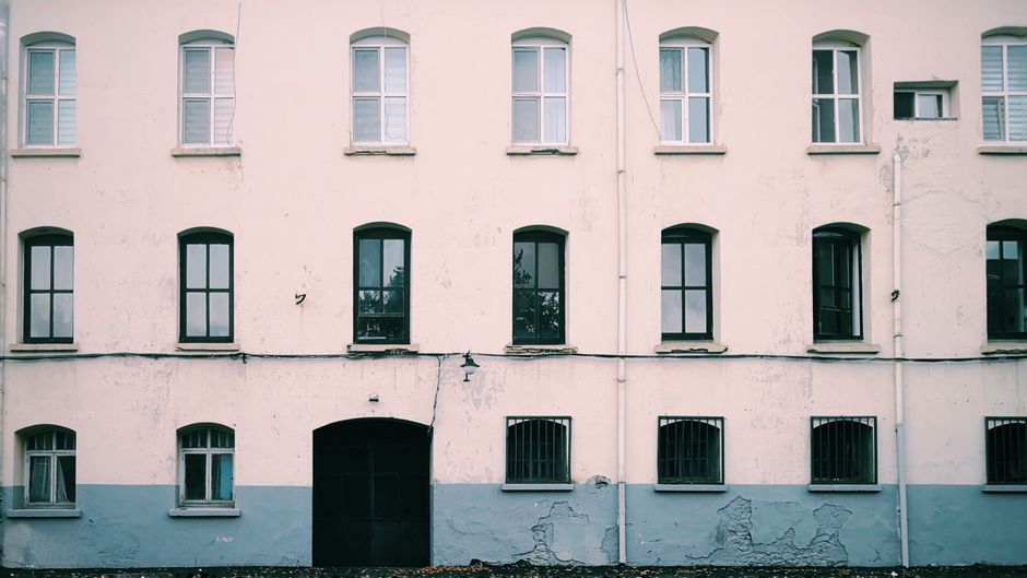 Painted exterior wall and door of a house